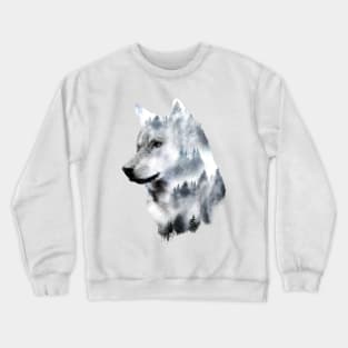 Dramabite Double exposure wolf surreal wildlife animal Crewneck Sweatshirt